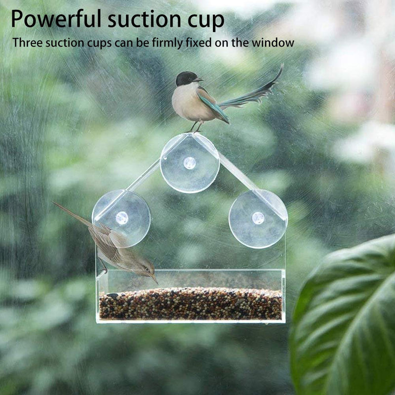 Lifreer Window Bird Feeder with Strong Suction Cups Plastic Wild Bird Feeder House Clear Bird Seed Feeders for Garden Outdoor - PawsPlanet Australia