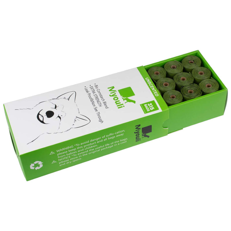 Miyouli Dog Poop Bags.Bio Corn Starch Blend.ECO-FRIENDLY.Extra Strength100%LeakProof.315pcs for 21rolls Unscented Green - PawsPlanet Australia
