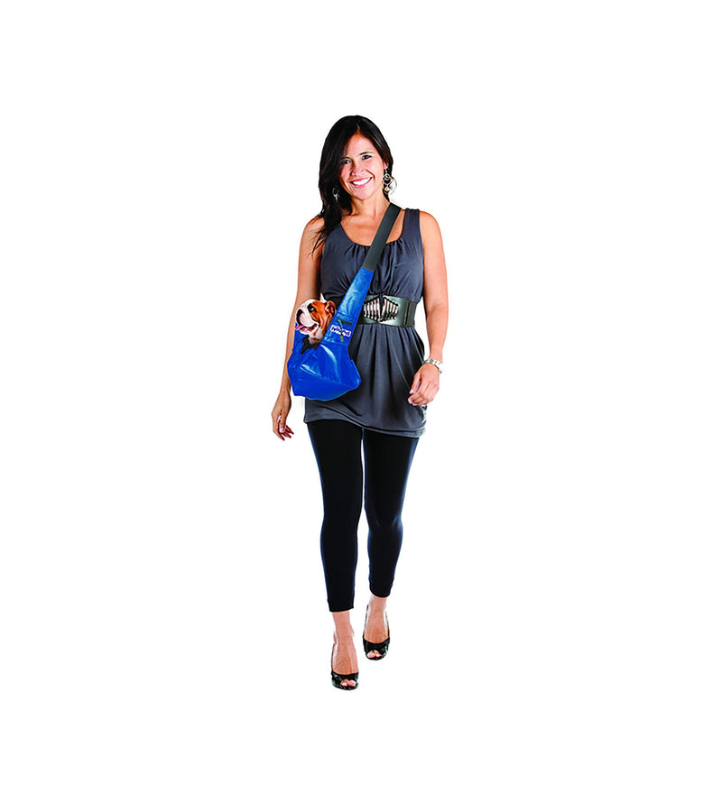Outward Hound Kyjen 21010 Pooch Pouch Sling Carrier For Dogs Easy-Fit Adjustable Dog Carrier, Blue Blue Quilt with Black Accents - PawsPlanet Australia