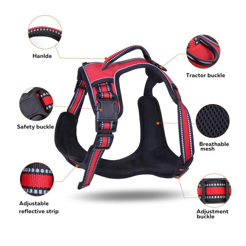 Dog Harness No Pull Padded Adjustable Front Clip Vest Harnesses for Dogs Reflective Safe Vest(l) L Red - PawsPlanet Australia