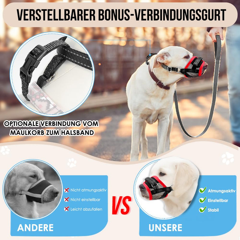 Eyein Muzzle for Medium Dogs, Adjustable Dog Muzzle with Breathable Air Mesh, Reflective Muzzle with Connecting Strap, Prevents Biting, Barking and Chewing, Red, M - PawsPlanet Australia