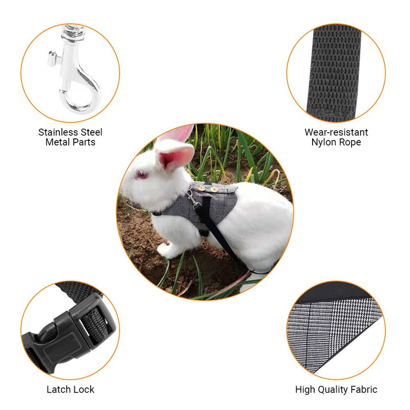 Pssopp Rabbit Harness Leash Cute Bunny Vest Harness and Leash Set With Button Decor Pets Adjustable Formal Suit Style Plaid Stripe Harness Grey(L) L - PawsPlanet Australia