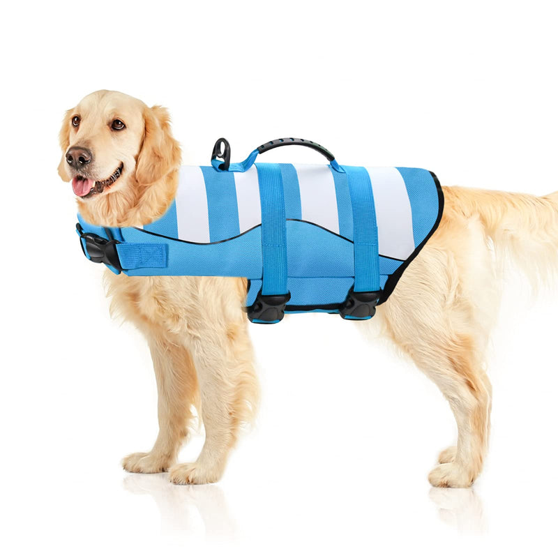 Malier Dog Life Jacket, Ripstop Dog Life Vest Adjustable Dog Life Preserver with Strong Buoyancy and Durable Rescue Handle Dog Jacket for Small Medium Large Dogs Swimming Boating (Blue, Small) Blue - PawsPlanet Australia