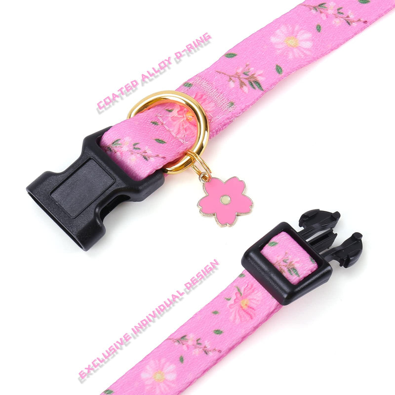 Cotton Handmade Dog Collar for Small Medium Large Dogs,Pink Flowers with Pendant Cute Dog Collars,Ideal for Girl Dogs Boy Dogs (Small) Pink S - PawsPlanet Australia