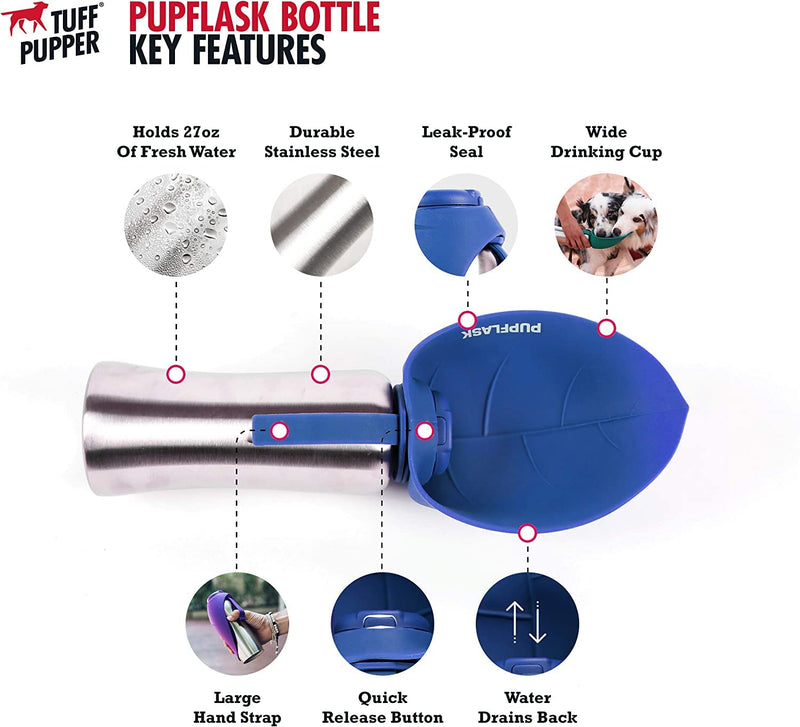 Tuff Pupper pupflask portable water bottle | 27 or 40 oz stainless steel | Convenient dog travel water bottle keeps pup hydrated Portable Dog Water Bowl and Travel Water Bottle for Dogs 27 Ounce Nebulas Blue - PawsPlanet Australia