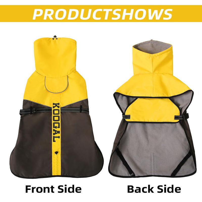 Large Dog Winter Coat, Warm Dog Jacket Reflective Fleece Dog Cold Weather Coat Warm Doggie Clothes Waterproof Dog Vest with Zipper Leash Hole for Small Medium Large Dogs (Yellow, 4XL) Yellow - PawsPlanet Australia