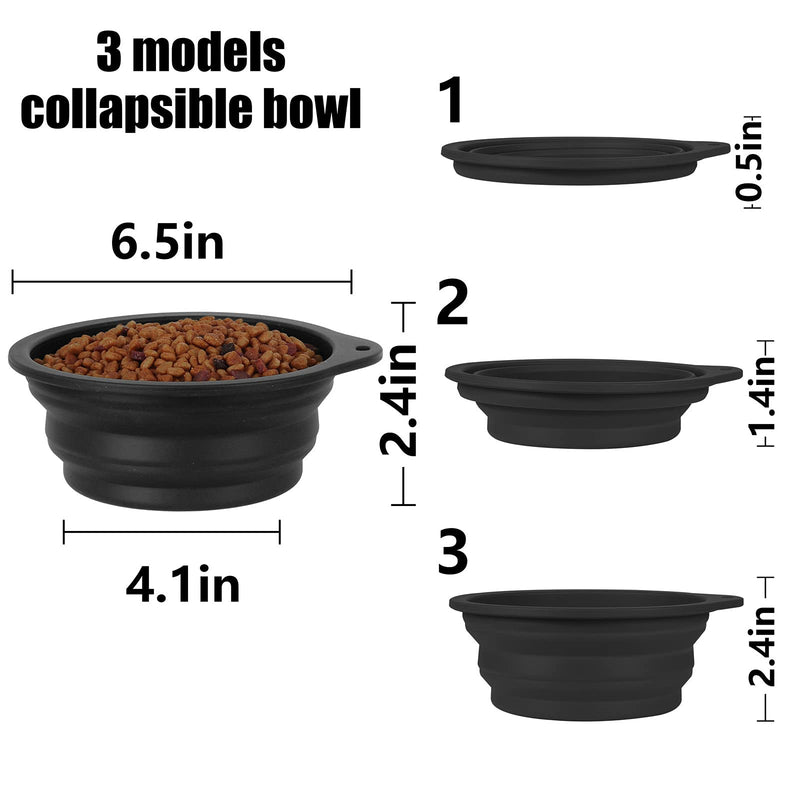 SLSON 2Pack Collapsible Dog Bowl,Integrated Molding Travel Bowl No Plastic Rim Pet Feeding Bowls for Walking Traveling Outdoors,600ML Black+Light Grey - PawsPlanet Australia