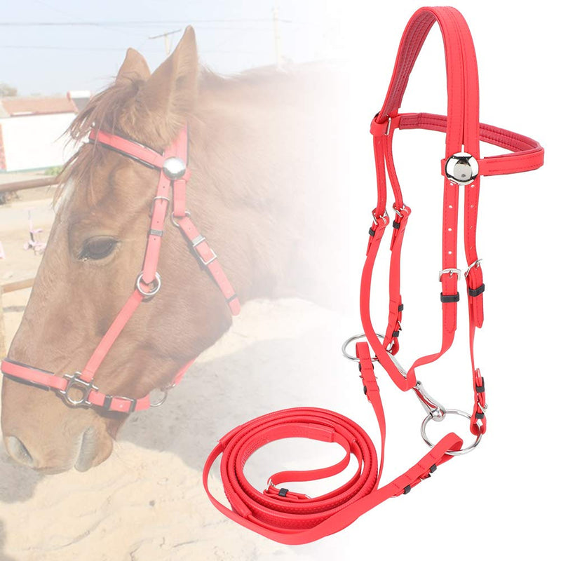 Pssopp Horse Bridle With Rein PVC Adjustable Red Horse Bridle Harness Horse Headstalls Removable Stainless Steel Hollow Snaffle Bit - PawsPlanet Australia