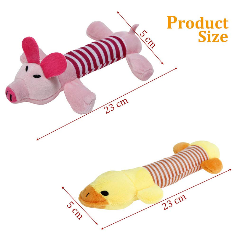 TUAKIMCE Squeaky Toys 2 Pack, Low Stuffing Squeak Dog Toy Durable Interactive Puppy Toys, Animals Shapes Training Toy - For Small Dogs (Duck and Pig) - PawsPlanet Australia