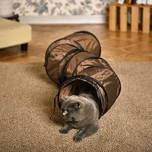 PAWZ Road S Form Long Play Cat Tunnel Crinkle Toy for Cats 25cm Tunnel for Indoor Use （Brown） S:25*120cm Brown - PawsPlanet Australia