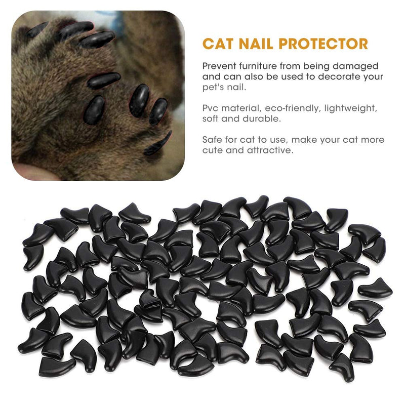 Cat Nail Caps, 100 Pieces Soft Cat Nail Protection with Glue for Cats Kitten Safe Anti Scratch (Black M.) - PawsPlanet Australia