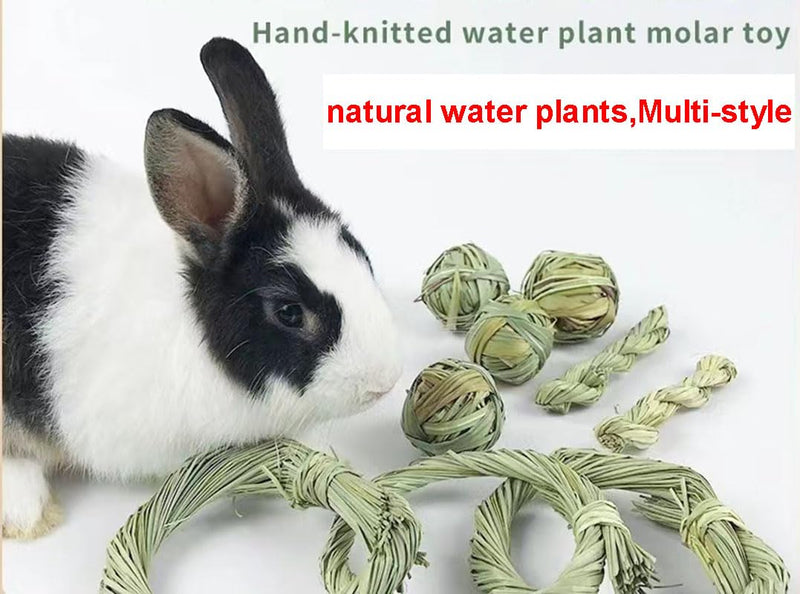 Pet Grass Ball Toy Rabbit Chew Toys, Natural Grass Ring Bunny Molar Grass Stick Toys Small Animal Boredom Breaker Activity Play Chew Toys for Bunny Hamster Guinea Pig Gerbils 3 Types Grass Chew Toys - PawsPlanet Australia