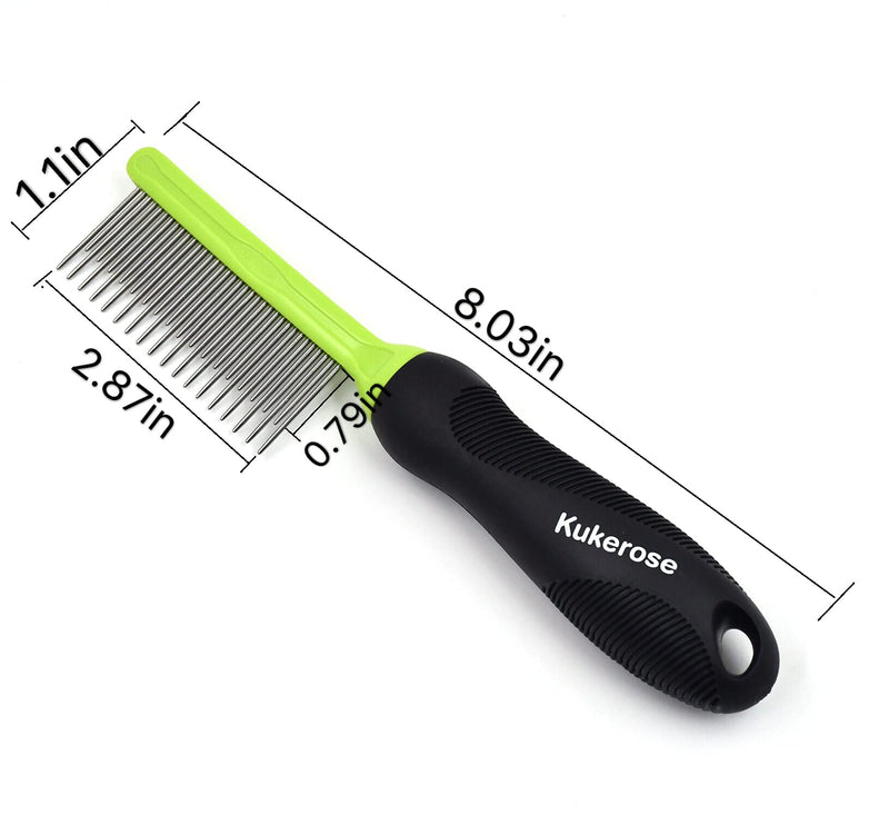 Kukerose Pet Grooming Comb, Long and Short Teeth Comb for Dogs & Cats, Smooth Stainless Steel with Non-Slip Grip Handle, Pet Detanger Tool for Removing Matted Fur, Knots & Tangles - PawsPlanet Australia