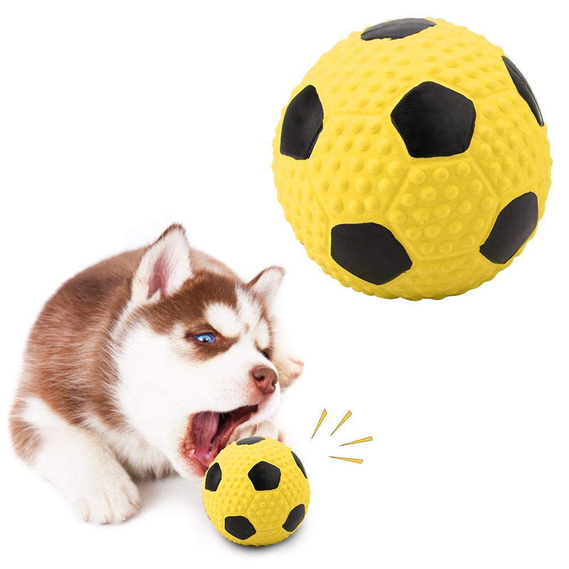 Pssopp Dog Football Toy Colorful Elastic Latex Dog Chew Toys Pet Teeth Cleaning Biting Toy Bite-resistant Squeak Balls Pet Interactive Training Toys(Yellow) Yellow - PawsPlanet Australia