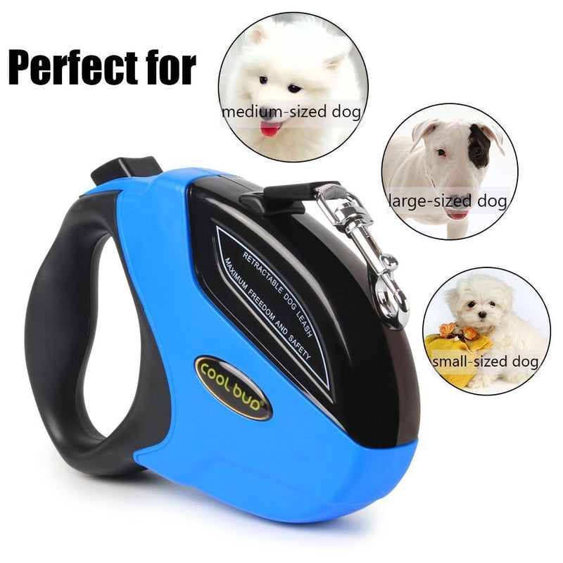 smartelf Dog Lead Retractable,5M Extendable Pet Leash/Dog Leads for Small Medium Large Dogs Up to 50KG,Tangle Free Tape, One Button Brake & Lock Pet Lead for Dog Training, Walking, Jogging-blue/black Blue - PawsPlanet Australia