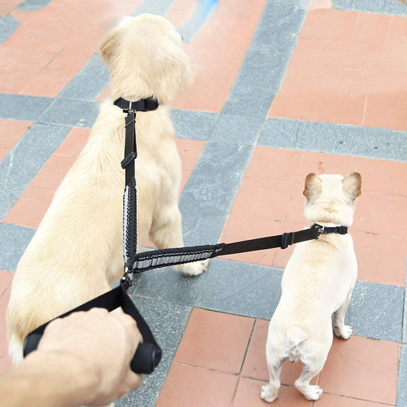 Double Dog Leash Double Leash for Two Dogs, 2 Dog Leash Double Dog Leash Adjustable Tangle-Free for Large Medium Small Dogs, Shock Absorber Reflective Nylon Pet Dog Lead (Black) - PawsPlanet Australia