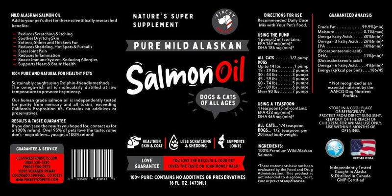 Pure Wild Alaskan Salmon Oil for Dogs & Cats - Relieves Scratching & Joint Pain, Improves Skin, Coat, Immune & Heart Health. All Natural Omega 3 Liquid Food Supplement for Pets. EPA + DHA Fatty Acids 16 Ounces - PawsPlanet Australia