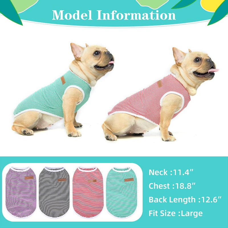 BINGPET Striped Dog T-Shirt 4 Pack - Pet Breathable Soft Cotton Basic Shirt Clothes for Summer, Fit Small Medium Boy Girl Dogs, Puppies - PawsPlanet Australia