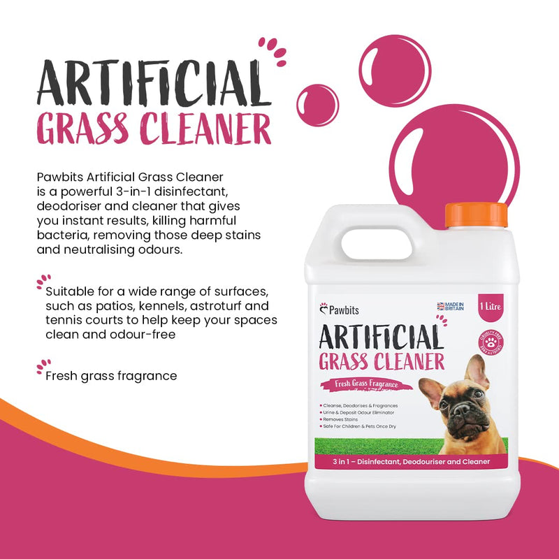 Pawbits Artificial Grass Cleaner For Dogs & Pets 1L – Super Concentrated make 30L of Disinfectant & Deodoriser for Dog & Pet Urine, Deposits, Moss and Algae - Grass Scented Lawn Odour Eliminator - PawsPlanet Australia