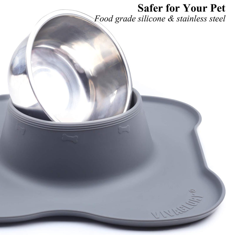 VIVAGLORY Medium Dog Bowls Set, 2 Pack Puppy Bowls with Non Spill Silicone Mat and Food Grade Stainless Steel Water and Food Feeding Bowl for Kitty Puppy Cat Dog, Grey 850ml each - PawsPlanet Australia