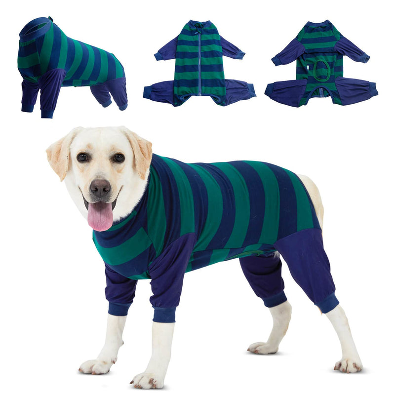 LovinPet Recovery Shirt - Cut-Out Design of Abdomen Bodysuit Onesie for Shedding Skin Disease Pet Pajamas Dog Anti Licking Snugly Suit Dog Bodysuit for Abdominal Wound After Surgery,Zip Fastener,XL XL Blue collar/Green - PawsPlanet Australia