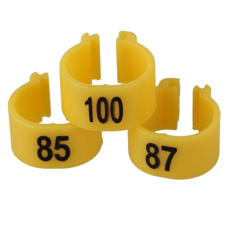 Mxfans 100pcs Numbered 1-100 Yellow Plastic Leg Clip Rings for Racing Pigeons 9.5mm - PawsPlanet Australia