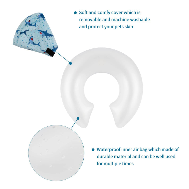 CuteBone Protective Inflatable Collar for Dogs and Cats - Soft Pet Recovery Collar Does Not Block Vision E-Collar GWB05M-DE Shark Medium: 25-32cm - PawsPlanet Australia