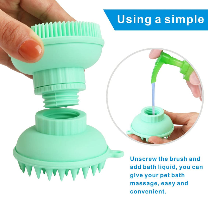 Idepet 4 in 1 Pet Dog Bath Brush,Double Head Cat Dog Massage Brush with Shampoo Dispensers Soft Silicone Brush for Pet Puppy Cats Kitten Teddy Chihuahua Grooming Deshedding Bath Massage (Green) Green - PawsPlanet Australia