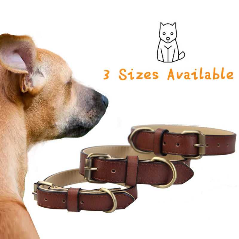 Adjustable Genuine Soft Leather Dog Collar of Padded Best for Small Medium Large Breed Dogs(S, Brown) S - PawsPlanet Australia