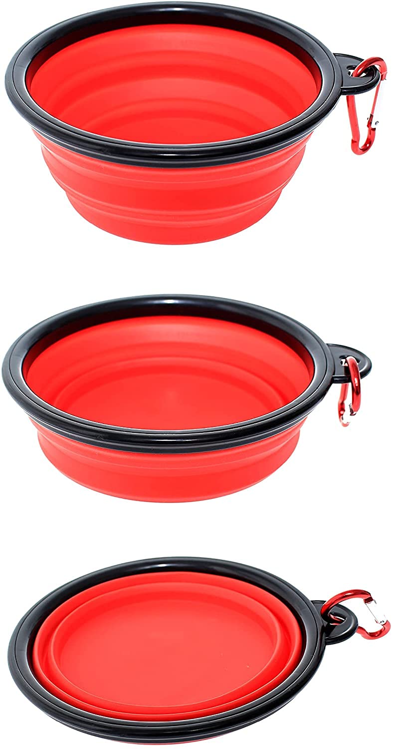 Collapsible Travel Silicone Bowl - 350ml | Two Pack - Portable Food & Drink Bowl with Hook for Dogs & Cats (Blue) Blue - PawsPlanet Australia