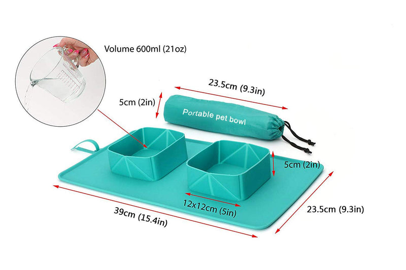 CHICAN Pet bowl-silicone folding pet bowl, non-slip dog and cat double bowl, storage bag dog bowl, outdoor pet portable folding cat and dog bowl (gray) gray - PawsPlanet Australia