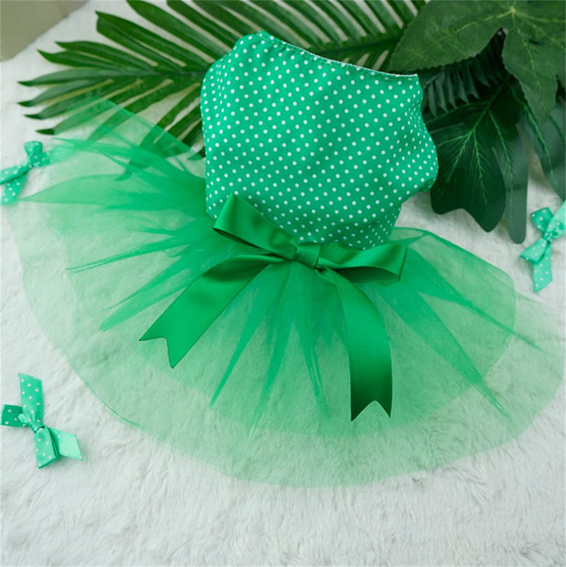 MSNFOASM New Spring Summer Puppy Dog Green Dress,Cute Mesh Bow-Knot Dog Bow Skirt for Small Girl Dogs XX-Small - PawsPlanet Australia