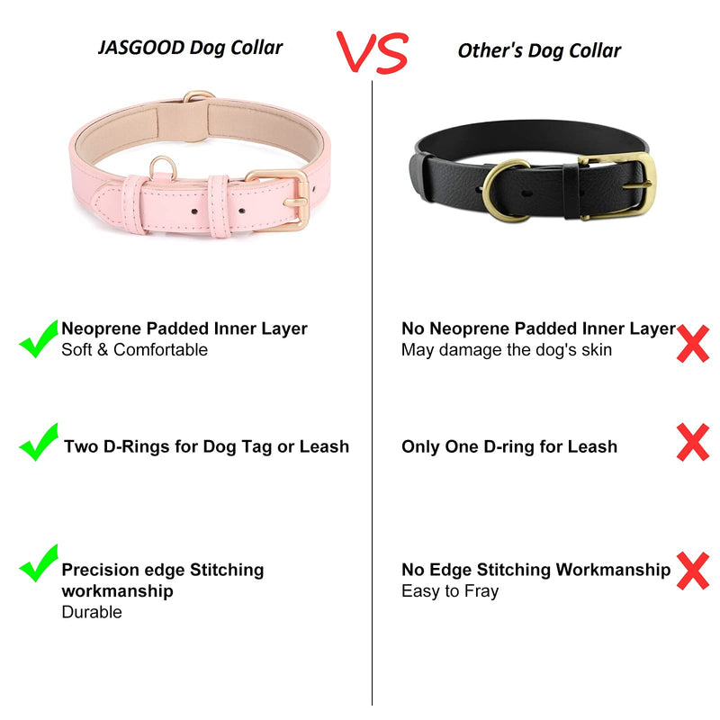 Leather Dog Collar Adjustable Soft Leather Padded Collar Heavy Duty for Small Medium Large Size Dogs with Alloy Buckle(Pink,XS) XS:Fits Neck Size 8.87"-12.81" A-Pink - PawsPlanet Australia