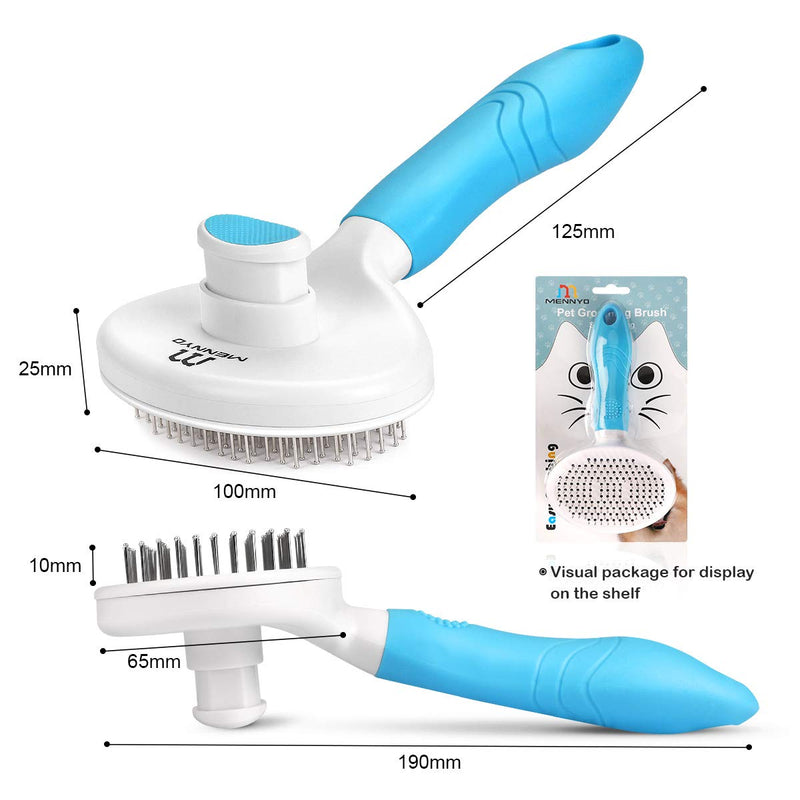 MENNYO Dog brush, Cat Brush, UPGRADED Self Cleaning Grooming Brushes, Rabbit Slicker Brush, Professional Pet Shedding Comb for Long/Medium/Short Hair - Removes 95% of Dead Undercoat and Loose Hairs Blue - PawsPlanet Australia