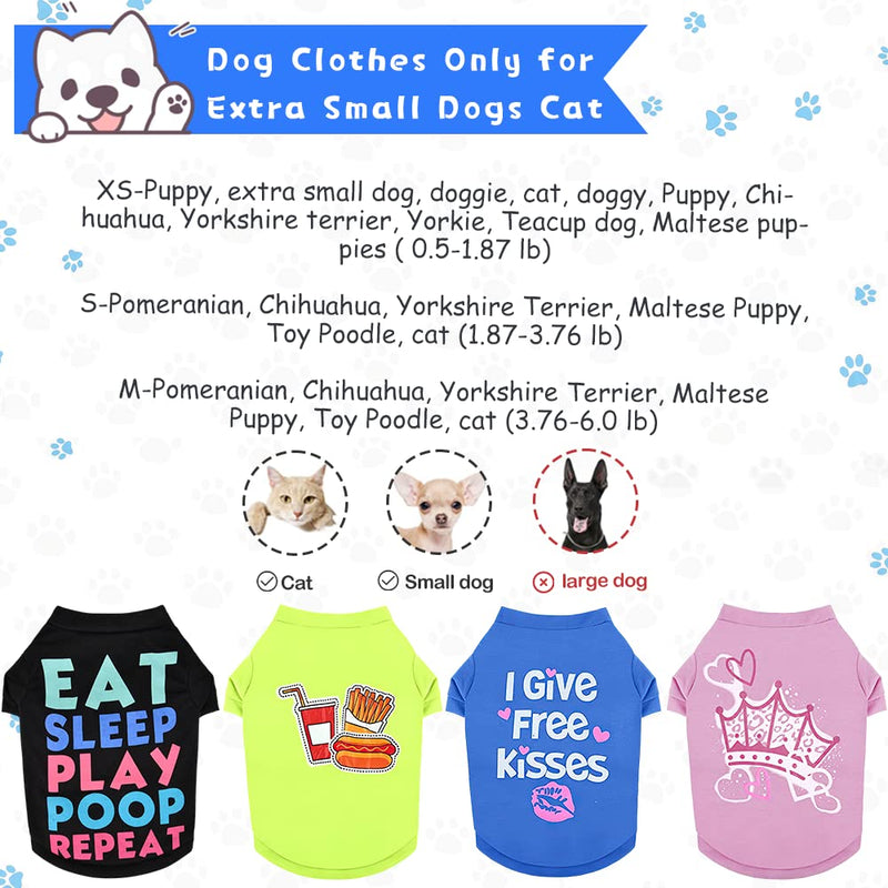 Sebaoyu 4 Pieces Dog Shirt for Small Dogs, Chihuahua Puppy Clothes for Girl Boy, Summer Tiny Dog Clothes Outfit, Extra Small Pet Yorkie Teacup Clothing Male Female X-Small Eat - PawsPlanet Australia