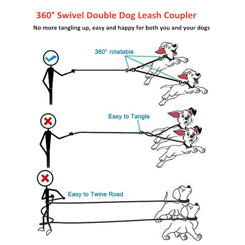 Snagle Paw Tangle Free BungeeX2 Double Dog Leash Coupler, 360° Swivel No Tangle Double Dog Walking & Training Leash, Comfortable Shock Absorbing Reflective Bungee Lead Walk 2 Dogs with Ease Small(Pack of 1)-adjustable black - PawsPlanet Australia