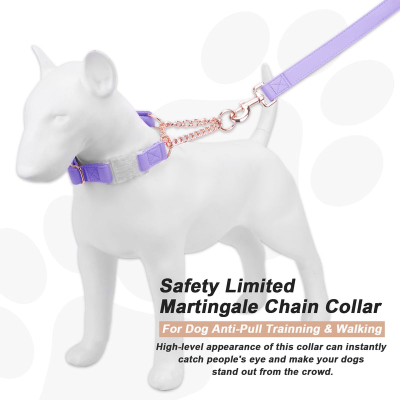 Soft Leather Martingale Collar for Dogs, Rose Gold Chain Limited Slip Collars with Quick Release Buckle, Stylish Adjustable Nylon No Pull Training Collar for Small Medium Large Dogs Purple Medium Medium (Neck 14"-17", Width 4/5") - PawsPlanet Australia