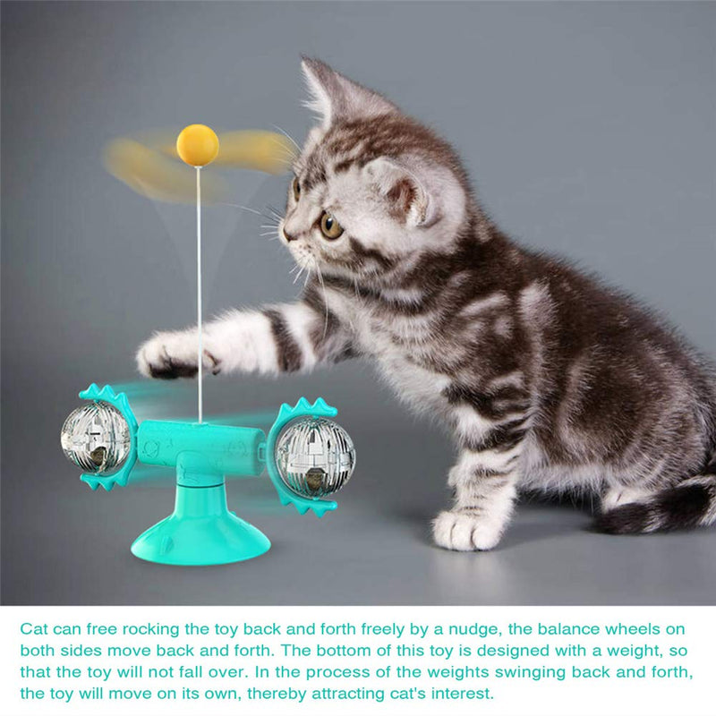 PNNNU Windmill Cat Toy Interactive Toys Cat Indoor Feather Toy with 360° Catnip Rotating Ball & Teasing Cat Feather - PawsPlanet Australia