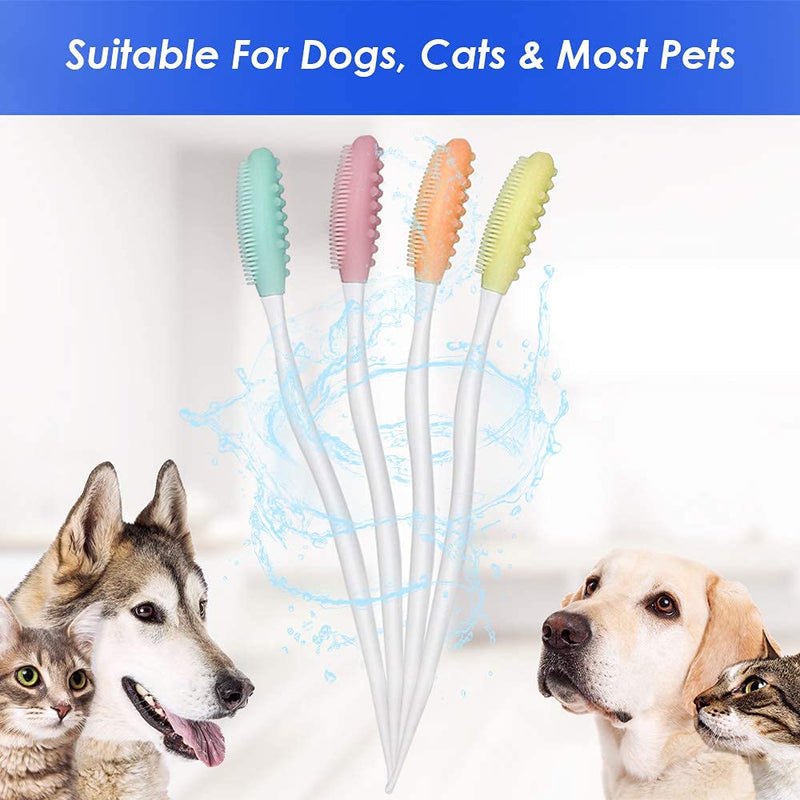 Lukovee Dog Toothbrush, 4 Packs Silicone Pro Double-Sided Soft Comfort Gentle Dental Brushes Set Kit with 5.7 inches Curved Long Handle for Puppy Small Medium Dogs Cats - PawsPlanet Australia