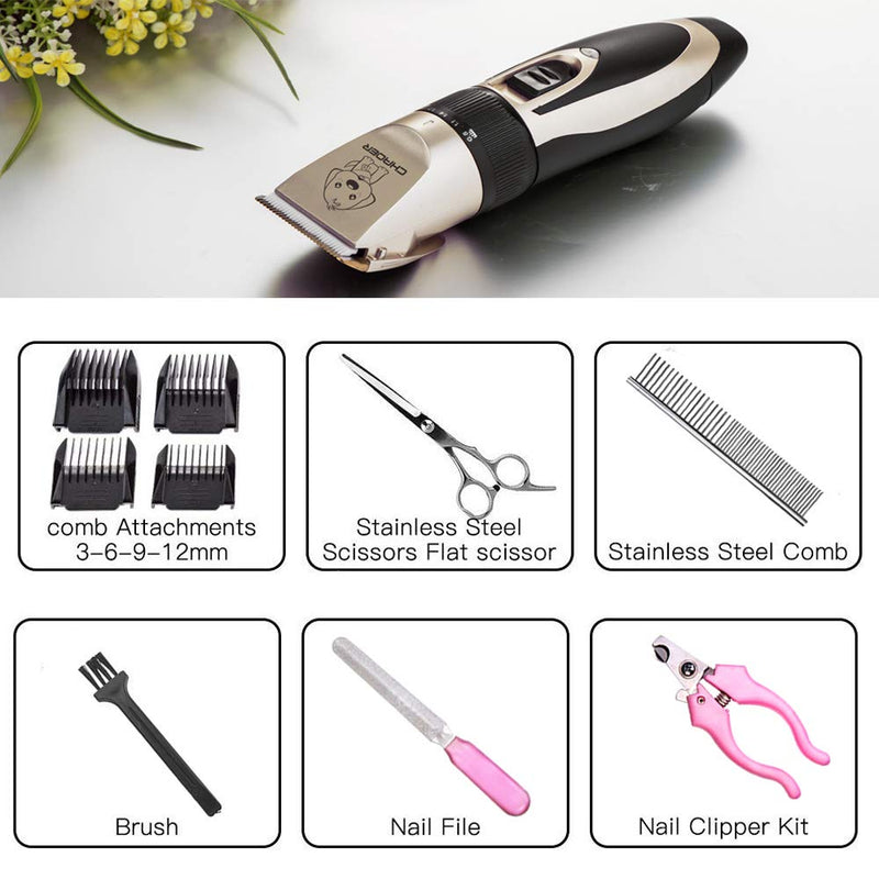 Wodondog Dog Clippers, Rechargeable Low Noise Cordless Pet Clippers, With 4 Guide Combs and Cleaning Brush Nail Kits - PawsPlanet Australia