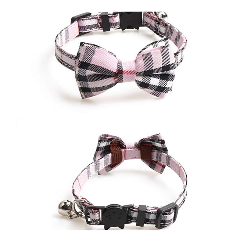 Ciujoy Pink Cat Collar Bow Tie with Buckle and Bell Pet Adjustable Quick Release Collar for Girls Small Puppies Kittens - Pink Plaid - PawsPlanet Australia