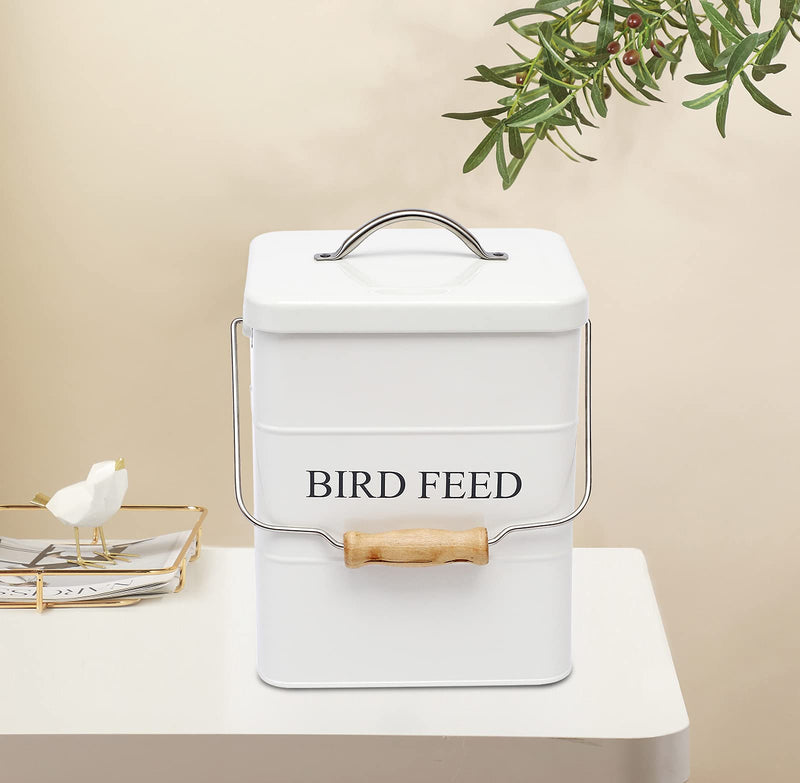 Morezi Bird seed and feed storage tin with lid Included - white-coated carbon steel - tight fitting lids - storage canister tins - White - PawsPlanet Australia