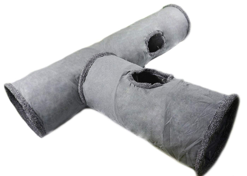 LeerKing Cat Play Tunnel Tube Long Collapsible Pet Kitten Indoor Tunnel Toy Fun with 2 Hole for Rabbits, Kittens, 12×51 inches, Gray L (12" × 51") Grey - PawsPlanet Australia