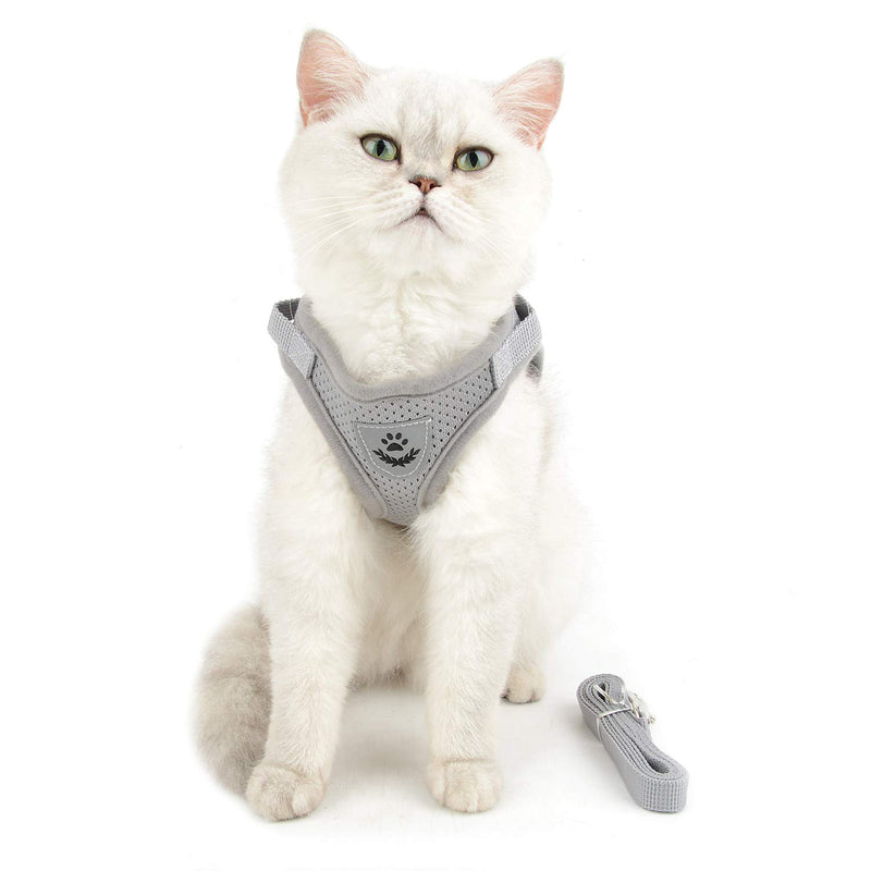 Ranphy Cat Harness and Lead Set，Escape Proof Adjustable Vest No Pull Reflective Walking Jackets Breathable Small dog Step In Harness Soft Mesh Padded for Boy Girl Puppy Kitten Gray S S(Chest 34cm) - PawsPlanet Australia