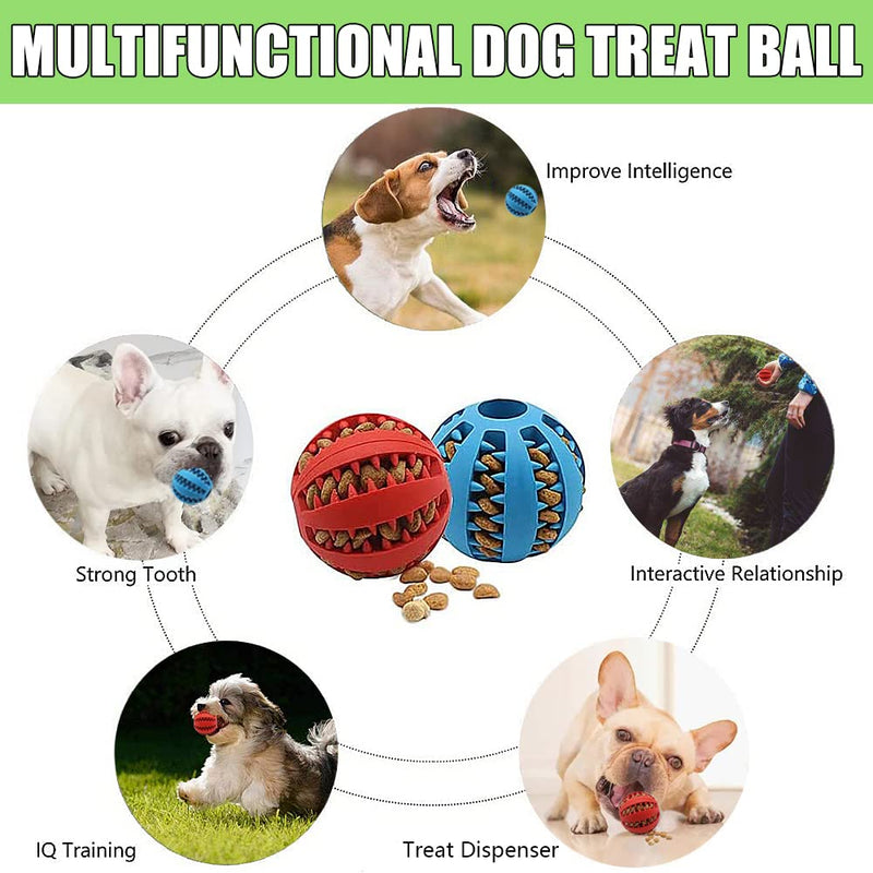 Speedy Panther 2Pcs Dog Treat Dispenser Ball Toy Interactive Dog Toys for Boredom Teeth Cleaning Chew Toy Rubber Ball for Puppy Small Dogs (S) 5cm Blue&Red - PawsPlanet Australia