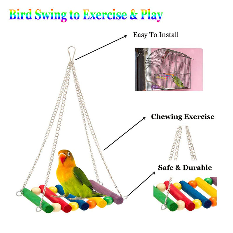 [Australia] - ESRISE 8 Pcs Bird Parrot Toys, Hanging Bell Pet Bird Cage Hammock Swing Toy Wooden Perch Chewing Toy for Small Parrots, Conures, Love Birds, Small Parakeets Cockatiels, Macaws, Finches 