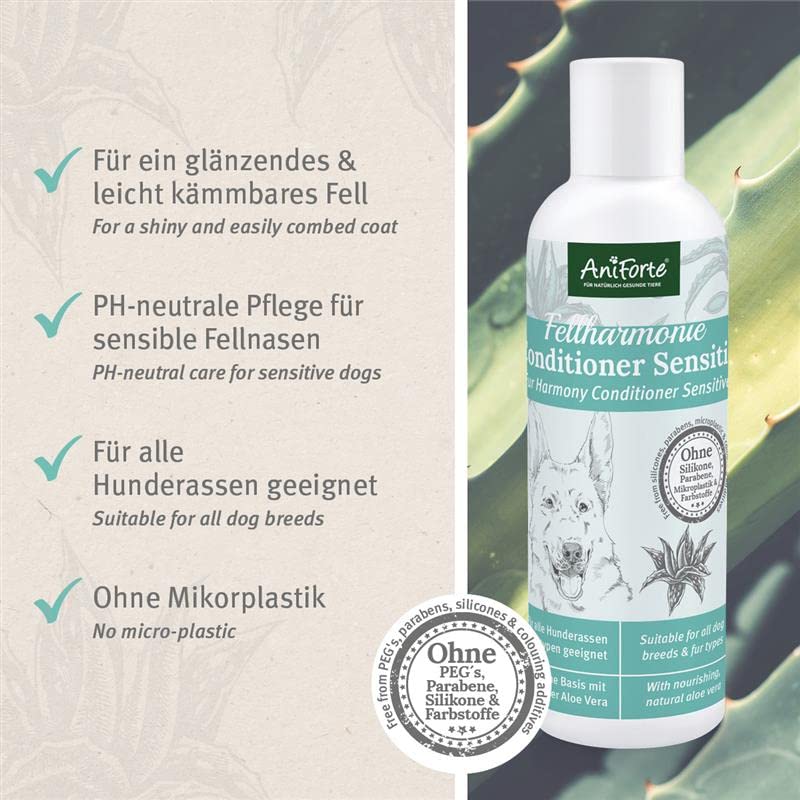 AniForte Fellharmonie Conditioner for Dogs 200ml - Sensitive conditioner for long hair and short hair, fur care and protection with aloe vera, anti-felt, without perfume - PawsPlanet Australia