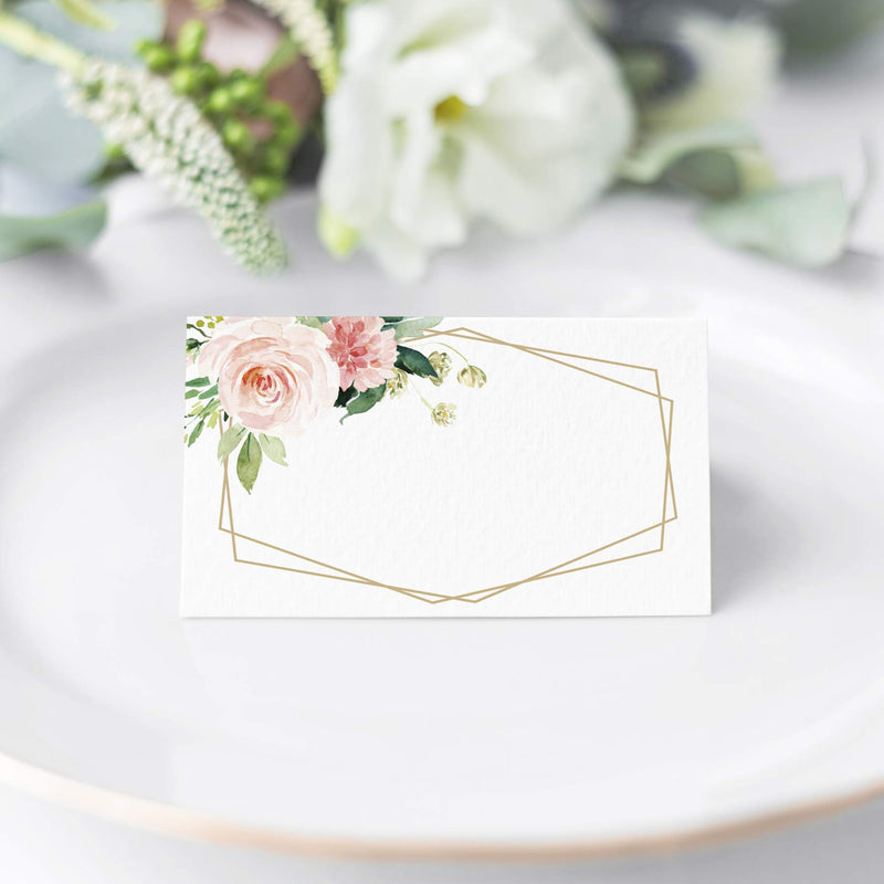 Bliss Collections Floral Place Cards for Wedding or Party, Seating Place Cards for Tables, Scored for Easy Folding, Blush, Coral and Greenery Geometric Flower Design, 50 Pack 2 x 3.5 Inches - PawsPlanet Australia