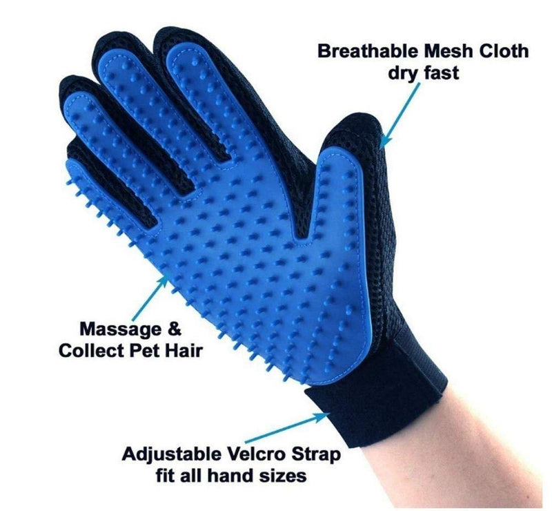 Pet Dog Cat Cleaning Deshedding Brush Bathing Hair Remover Brush Glove (1 Pair Left and Right Hand) (Blue) Blue - PawsPlanet Australia