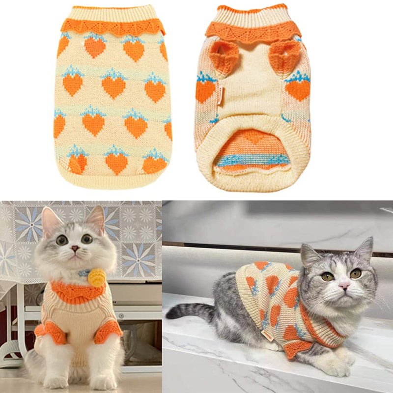 ANIAC Cat Sweater Puppy Warm Clothes Doggy Cozy Vest Shirt Autumn Winter Outfits Kitten Winter Knitwear Small Dogs Sweatshirt for Cold Season and Spring X-Small Orange - PawsPlanet Australia